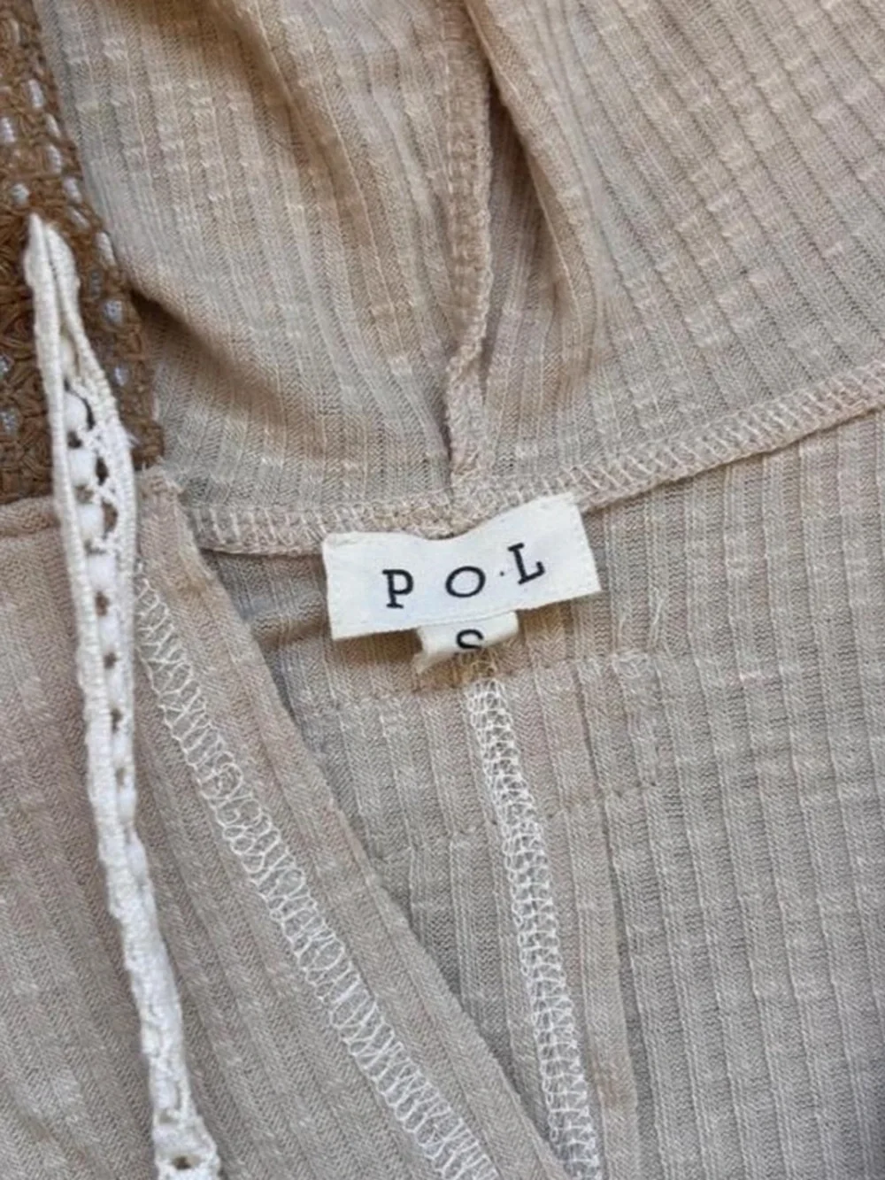 POL Beige and Brown Lace Panel Hooded Tunic